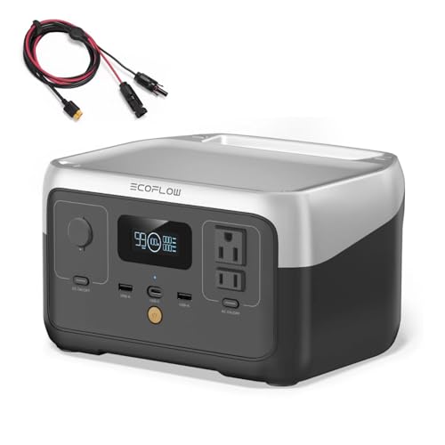 EF ECOFLOW RIVER 2 Portable Power Station, 256Wh LiFePO4 Battery, 1-Hour Fast Charge, Up to 600W AC Outlets, Solar Generator for Camping/Outdoor/Home Backup, Includes Solar Charging Cable