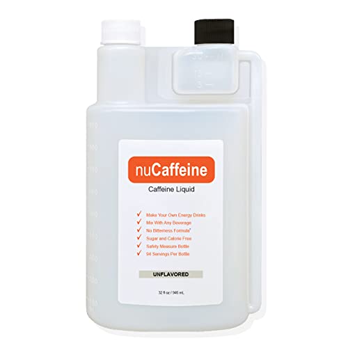 nuCaffeine – Caffeine Liquid 32 oz | Make Your own Energy Drinks | Bitterness Blocker | Zero Sugar | 94 Servings per Bottle | Concentrate - Mix with Other Drinks or Water