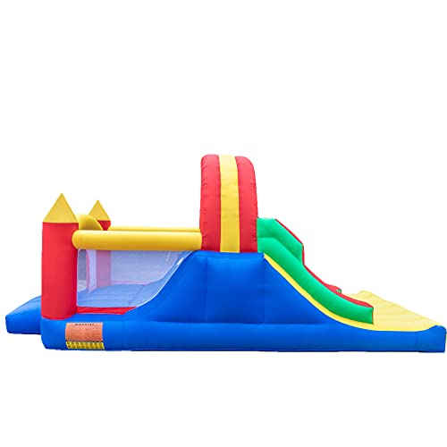Tawesedi Inflatable Bounce House with Air Blower, Climbing Playhouse with 2 Racing Slides, 16 L x 7.2 W x 7.3 H ft Rainbow Jumping Castle Kids Backyard Playgrounds