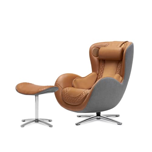 Nouhaus Classic Massage Chair with Ottoman. Caramel Leather Lounge Chair, with Percussive & Shiatsu Chair Massager, Bluetooth Speaker and Recliner. Comfy Lounge Chair with Spot and Full Body Massager