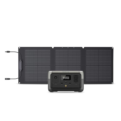 EF ECOFLOW Portable Power Station RIVER 2 with 60W Solar Panel, 256Wh LiFePO4 Battery/ 1 Hour Fast Charging, Up to 600W Output, Solar Generator for Outdoor Camping/RVs/Home Use