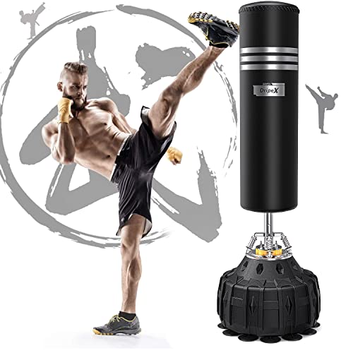 Dripex Freestanding Punching Bag with Stand 70''-182lbs Heavy Boxing Bag with Suction Cup Base for Adult Youth Kids - Men Stand Kickboxing Bag for Home Office