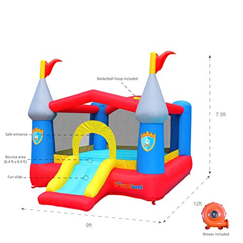 Bounceland [New Fun Colors] Kiddie Castle Bounce House with Hoop, 12 ft L x 9 ft W x 7.5 ft H, Fun Slide and Jump Area, Basketball Hoop, Strong UL Blower Included, Fun Party Theme for Kids