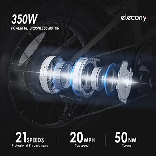 ELECONY Folding Electric Bicycle for Adult 20'' Fat Tire with 350W 36V/12.5AH Battery 7 speeds ebike Urban Commute Moped Ebike for Snow, Beach, Mountain, Grey/White