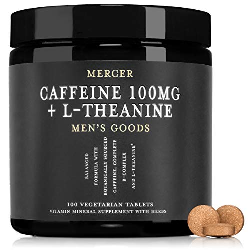 Mercer Men’s Goods: Caffeine 100mg + L-Theanine Caffeine Pills, Natural Energy and Focus Supplement for Men