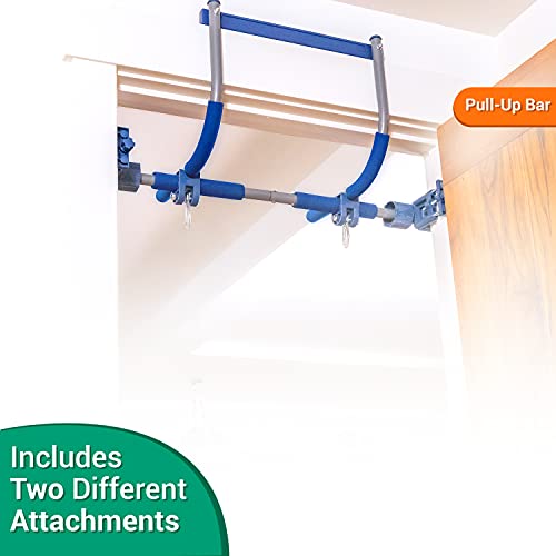 Gym 1 Deluxe Doorway Swing Set – All-in-One Indoor Gym and Playground for Kids and Adults – Two Attachments for Fun and Fitness Indoors: Pull-Up Bar and Plastic Swing – Color: Blue