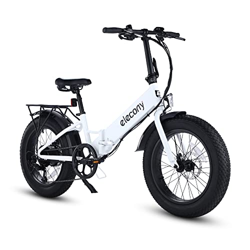 ELECONY Folding Electric Bicycle for Adult 20'' Fat Tire with 350W 36V/12.5AH Battery 7 speeds ebike Urban Commute Moped Ebike for Snow, Beach, Mountain, Grey/White
