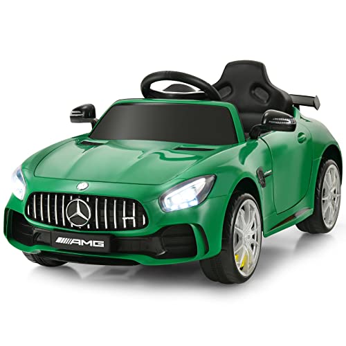 Costzon Ride on Car, 12V Licensed Mercedes Benz GTR Kids Car to Drive, Battery Powered Electric Vehicle w/Remote Control, Music, Lights, USB, Wheel Suspension, Story, Electric Cars for Kids (Green)