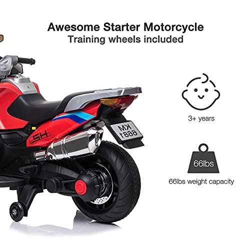 COLOR TREE Kids Motorcycle 12V Battery Powered Electric Motorcycle with Training Wheels, LED Lights, Music, Ride On Motorcycle for Boys Girls