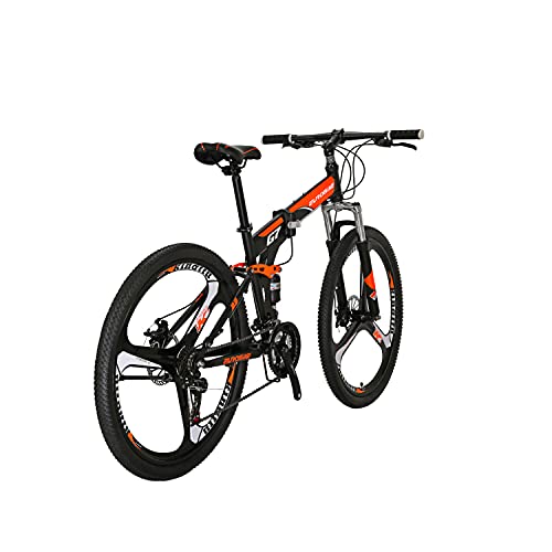 Eurobike XLX-G7 Folding Mountain Bike 27.5Inch Wheels Dual Disc Brake 21 Speed Adult Floding MTB Bicycle for Men and Women (Orange 3 Spoke mag Wheel)
