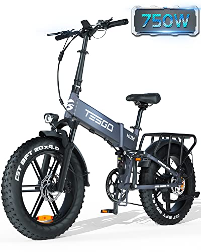 Folding Electric Bike for Adult 750W 32MPH, TESGO Hummer Pro 48V 14.5AH 20" Fat Tires Mountain Snow Battery Ebikes, Shimano 8-Speed, Full Suspension, Hydraulic Brakes Electrice Bicycle for Men/Women