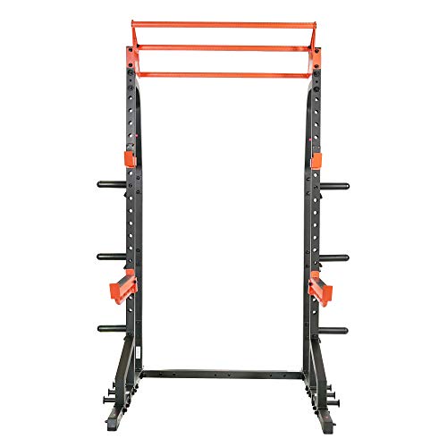 Sunny Health & Fitness Power Zone Half Rack Heavy Duty Performance Power Cage with 1000 LB Weight Capacity, Black – SF-XF9933