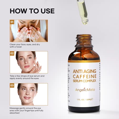 Anti Aging Caffeine Eye Serum Complex for Eye and Face - with Green Tea Catechin, Vitamin C, Niacinamide, Hyaluronic Acid, Collagen, For Puffiness, Pigmentation, Wrinkles, Fine Lines 1oz.