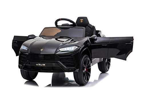Rock Wheels Licensed Lamborghini Urus Ride On Truck Car Toy, 12V Battery Powered Electric 4 Wheels Kids Toys w/Parent Remote Control, Foot Pedal, Music, Aux, LED Headlights, 2 Speeds (Black)