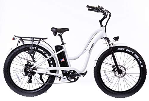 SOHOO 48V 750W 16Ah 26 in Step-Thru Beach Cruiser Electric Bicycle City E-Bike Mountain Bike (White), X-Large