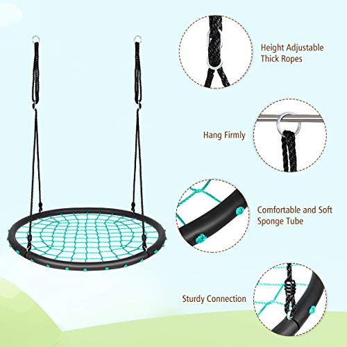 Costzon 40'' Spider Web Tree Swing Set, Kids Outdoor Round Net Swing Platform Rope Swing with Adjustable Hanging Ropes and Durable Steel Frame, Great for Park Backyard (40'', Web Swing, Green)