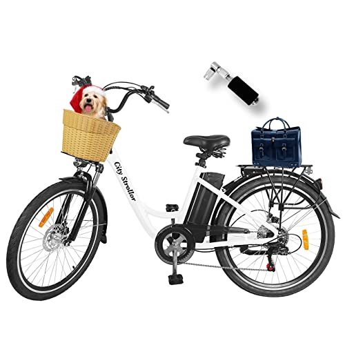 Electric Bikes for Adults,26" 350W 36V/12.5Ah Removable Battery Electric Bicycle for Women E-Bike NAKTO Electric City Bike Mens Commuting EBike with Basket,Shimano 6-Speed Gear,3 Riding Modes