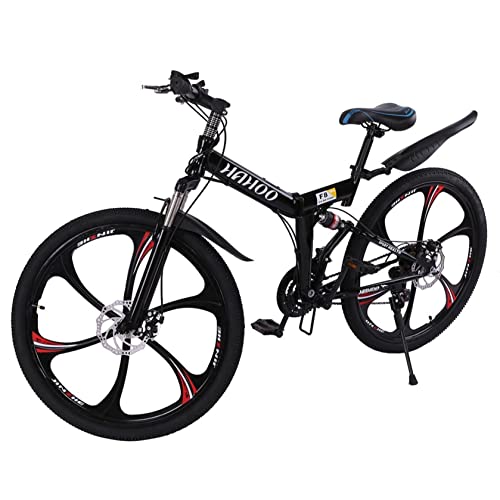 Kiosan Mountain Bike for Men 26 inch Folding Bike Full Suspension, 21 Speed High-Tensile Carbon Steel Frame MTB, Dual Disc Brake Bicycle for Women Bicicletas para Hombres (Black 2#6 Spoke)