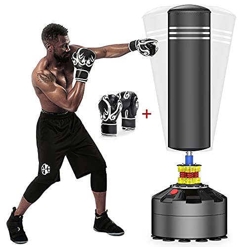 ELEMARA Freestanding Punching Bag with Boxing Gloves and Suction Cup Base for Adult Youth, Black, 69"