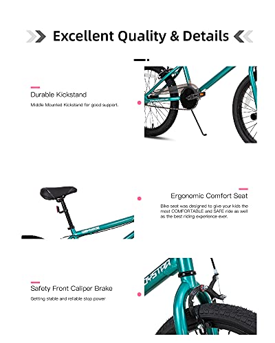 JOYSTAR Gemsbok 20 Inch Kids Bike Freestyle BMX Style for Youth and Beginner Level to Advanced Riders 20" Wheels Juvenile Bicycles Steel Dual Hand Brakes Frame Teal