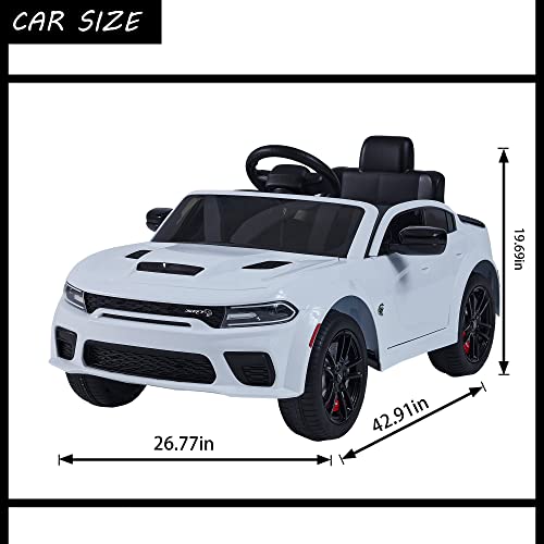 12V Kids Ride on Car Licensed Dodge Kids Electric Vehicle Toy, Battery Powered Toy Electric Car w/Remote Control, MP3, Bluetooth, LED Light, Ride On Toy w/3 Speeds and Suspension System, White