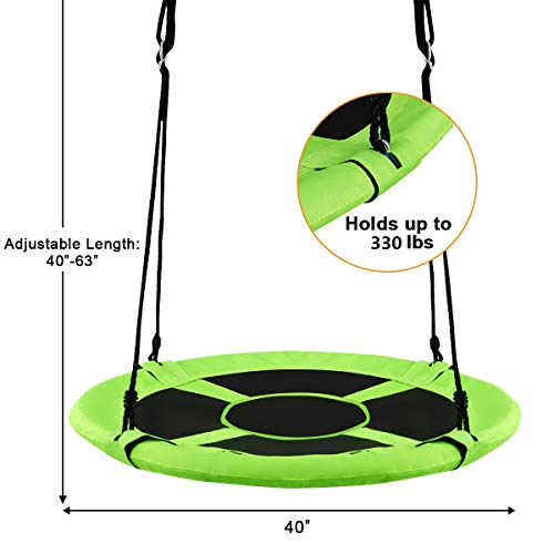 Costzon 40" Waterproof Saucer Tree Swing Set, Outdoor Round Swing - Adjustable Hanging Ropes, Safe and Sturdy Swing for Children, for Park Backyard (Green)