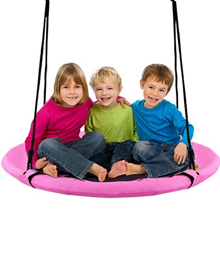 Costzon 40’’ Flying Saucer Tree Swing, Safe and Sturdy Swing for Children W/ Easy Assembly, Adjustable Ropes, Ideal for Park Backyard, Playground, and Playroom (Pink)