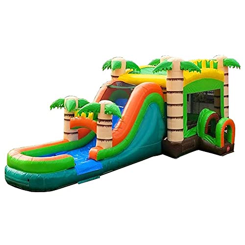 TentandTable Tropical Wet or Dry Mega Bounce House with Tunnel Front, Slide, and Climbing Wall Combo, Commercial Grade Inflatable, Blower Included