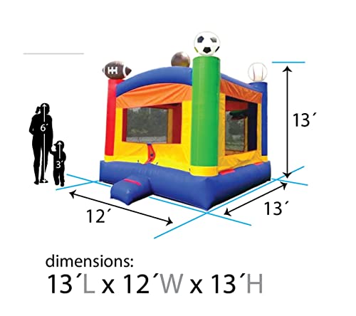 Crossover Sports Inflatable Bounce House | 13' Foot x 12' Foot Bouncy Area | for Residential/Backyard Use | Includes: Blower, Anchor Stakes, and Storage Bag