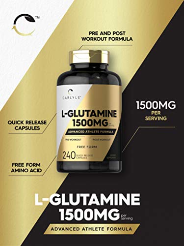 L Glutamine Capsules | 1500mg | 240 Count | Non-GMO, Gluten Free Supplement | by Carlyle