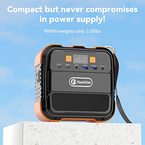 FF FLASHFISH 120W Portable Power Station, 98Wh/26400mAh Solar Generator Backup Power Battery Pack with AC/DC/Type-c/USB/Flashlight, 110V Power Bank for Charging Laptop Phone Tablet in Camping RV Trip