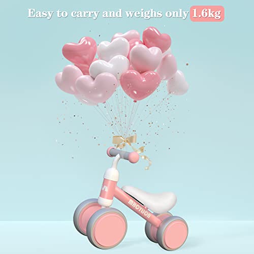 MHCYLION Baby Balance Bike Toys for 1 Year Old Gifts Boys Girls 10-24 Months Kids Toy Toddler Best First Birthday Gift Children Walker No Pedal Infant 4 Wheels Bicycle (Pink)