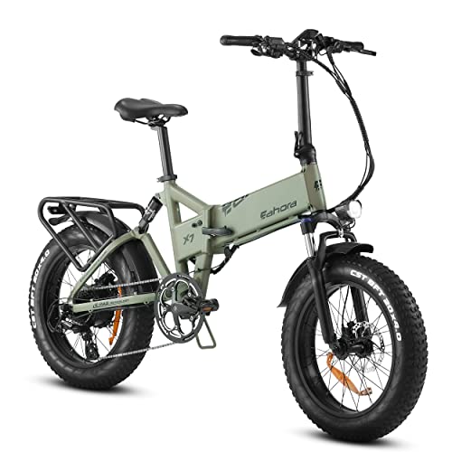 Electric Bike, EAHORA X7 Plus, 750W Powerful Bicycle, 15Ah Battery Stainless Aluminum Foldable Frame Suspension Recharge System Cruise System 20 Inch Wheel 8-Speed Transmission Hydraulic Brake (GREEN)