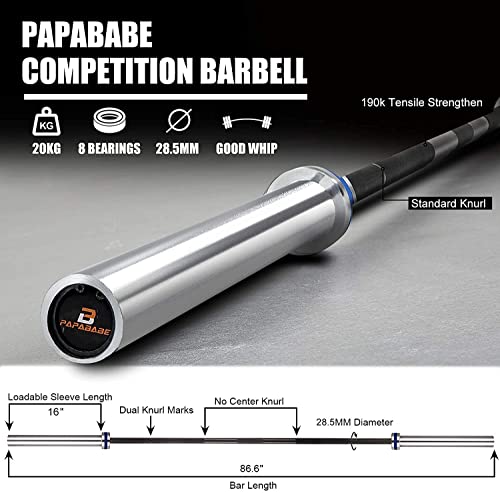 PAPABABE Olympic Barbell- 7 foot 1500LB Capacity barbell Weightlifting Bar 2 Inch Barbell, for Weightlifting, Powerlifting and Crossfit