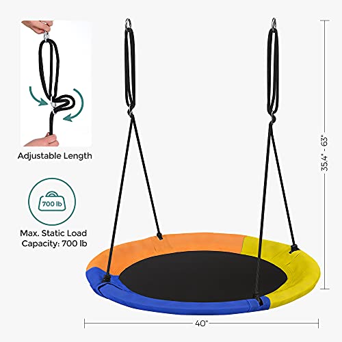 SONGMICS Saucer Tree Swing 40 Inch 700 lb Load Textilene Fabric Includes Hanging Kit for Kids Outdoor Indoor Heavy Duty Safe Durable Easy Install for Backyard and Home Multicolor UGSW001Y02