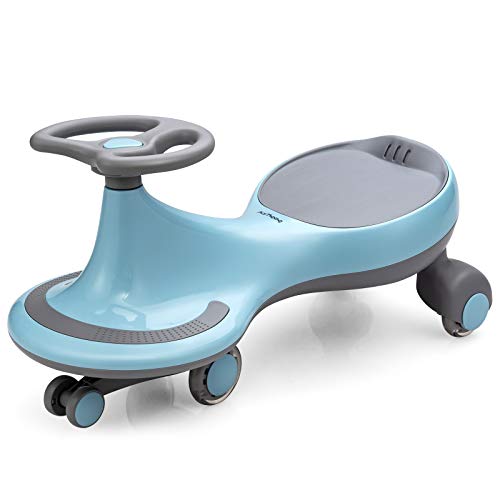 BABY JOY Wiggle Car for Kids, Swing Car with LED Flashing Wheels, No Batteries, Gears or Pedals, Uses Twist, Turn, Wiggle Movement to Steer, Ride-on Toy for Boys Girls 3 Year Old and Up (Blue)