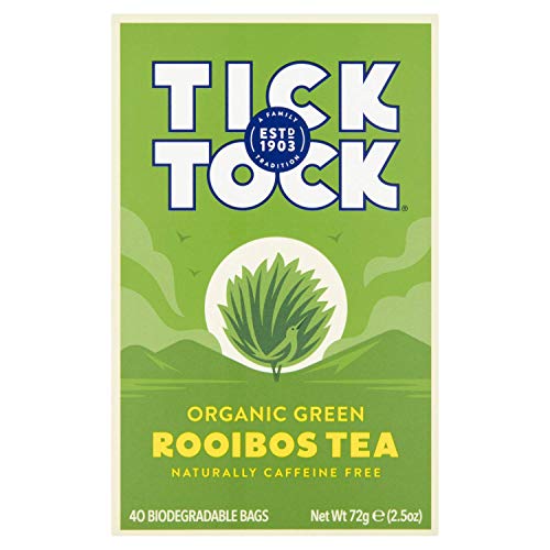 TICK TOCK TEAS Naturally Caffeine Free Red Bush Herbal Green Tea, 40 Count, Organic Rooibos Green Tea, 2.5 Oz