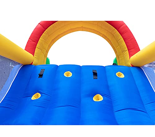 Tawesedi Inflatable Bounce House with Air Blower, Climbing Playhouse with 2 Racing Slides, 16 L x 7.2 W x 7.3 H ft Rainbow Jumping Castle Kids Backyard Playgrounds