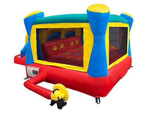 Hullaballoo Learning Club Commercial Inflatable Bounce and Slide Combo, Educational Kids Jump 'n Slide Bounce House with Blower Included and 2 Sliding Lanes