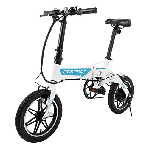 Swagtron Swagcycle EB-5 PLUS Folding Electric Bike with Pedals and Removable Battery, White, 14" Wheels