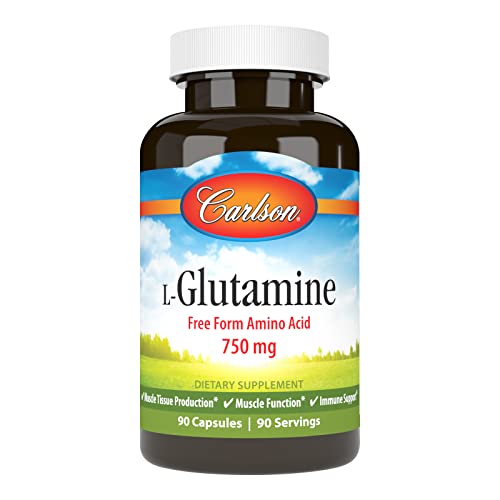Carlson - L-Glutamine, Free-Form Amino Acid, 750 mg, Muscle Tissue Production, 90 Capsules