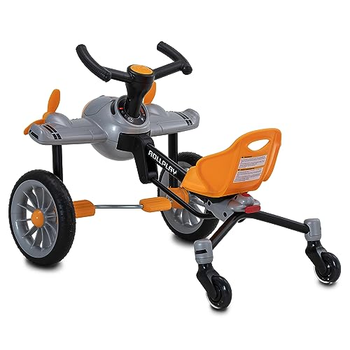 Rollplay Flex Pedal Drifter Go Kart for Kids Featuring Rear Swivel Wheels, Space-Saving Folding Function for Easy Storage, and Airplane Design with Twin Propellers