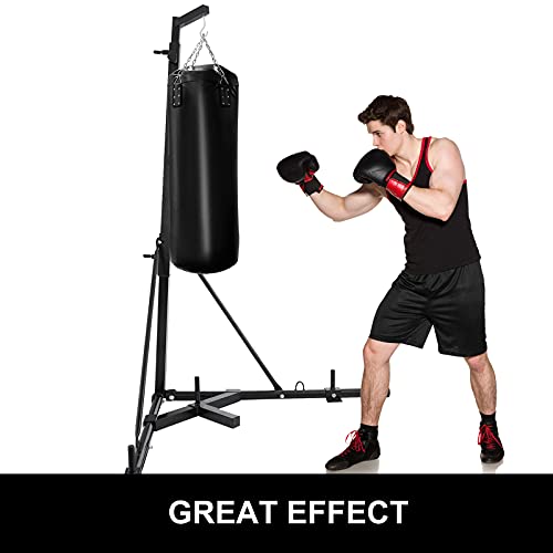 Happybuy Folding Boxing Heavy Bag Stand, Height Adjustable Sandbag Rack Portable 132LB Heavy Duty Punch Bag, Stand Free Standing in The Corner Punching Suspension Bracket for Home Fitness (Black+)