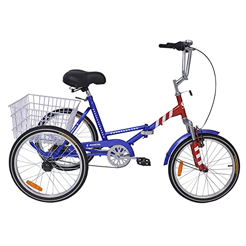 Barbella Adult Folding Tricycles Folding Bikes, 7 Speed 20/24/26 Inch 3 Wheel Adult Trikes Cruiser Bike with Large Basket, Foldable Tricycle for Adults, Women, Men, Seniors