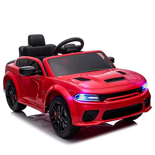 12V Kids Ride on Car Licensed Dodge Kids Electric Vehicle Toy, Battery Powered Toy Electric Car w/Remote Control, MP3, Bluetooth, LED Light, Ride On Toy w/3 Speeds and Suspension System, Red