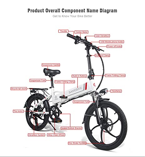 SAMEBIKE 20" Folding Electric Bike 350W 48V 10.4Ah, Adult Electric Bicycles with USB Universal Cell Phone Holder, Electric Commuting Bike 7 Speed Gear & LCD Display
