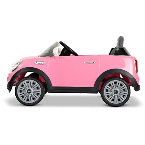 Rollplay Mini Cooper S 6V Electric Car for Kids Featuring Realistic Engine and Horn Noises with Working LED Headlights, Folding Mirrors, and a Top Speed of 2.5 MPH, Pink