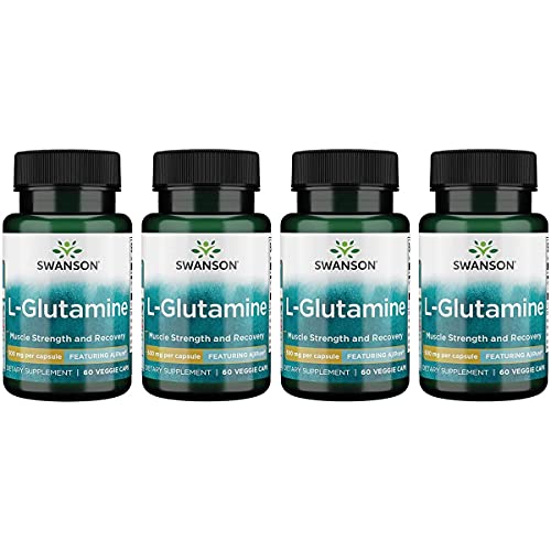 Swanson Amino Acid Ajipure L-Glutamine Pharmaceutical Grade 500 Milligrams 60 Veg Capsules (4 Pack)