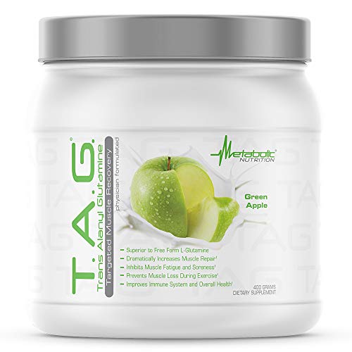 Metabolic Nutrition, TAG, Trans Alanyl Glutamine, 100% L-Glutamine Peptide Powder, Pre Intra Post Workout Supplement, 400 Grams (40 Servings) (Green Apple)