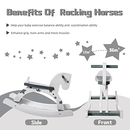 labebe - Wooden Rocking Horse, Baby Wood Ride On Toys for 1-3 Year Old, Grey Rocker Toy for Kid, Toddler Ride Animal Indoor/Outdoor, Boy&Girl Rocking Animal, Infant Ride Toy, Christmas/Birthday Gift